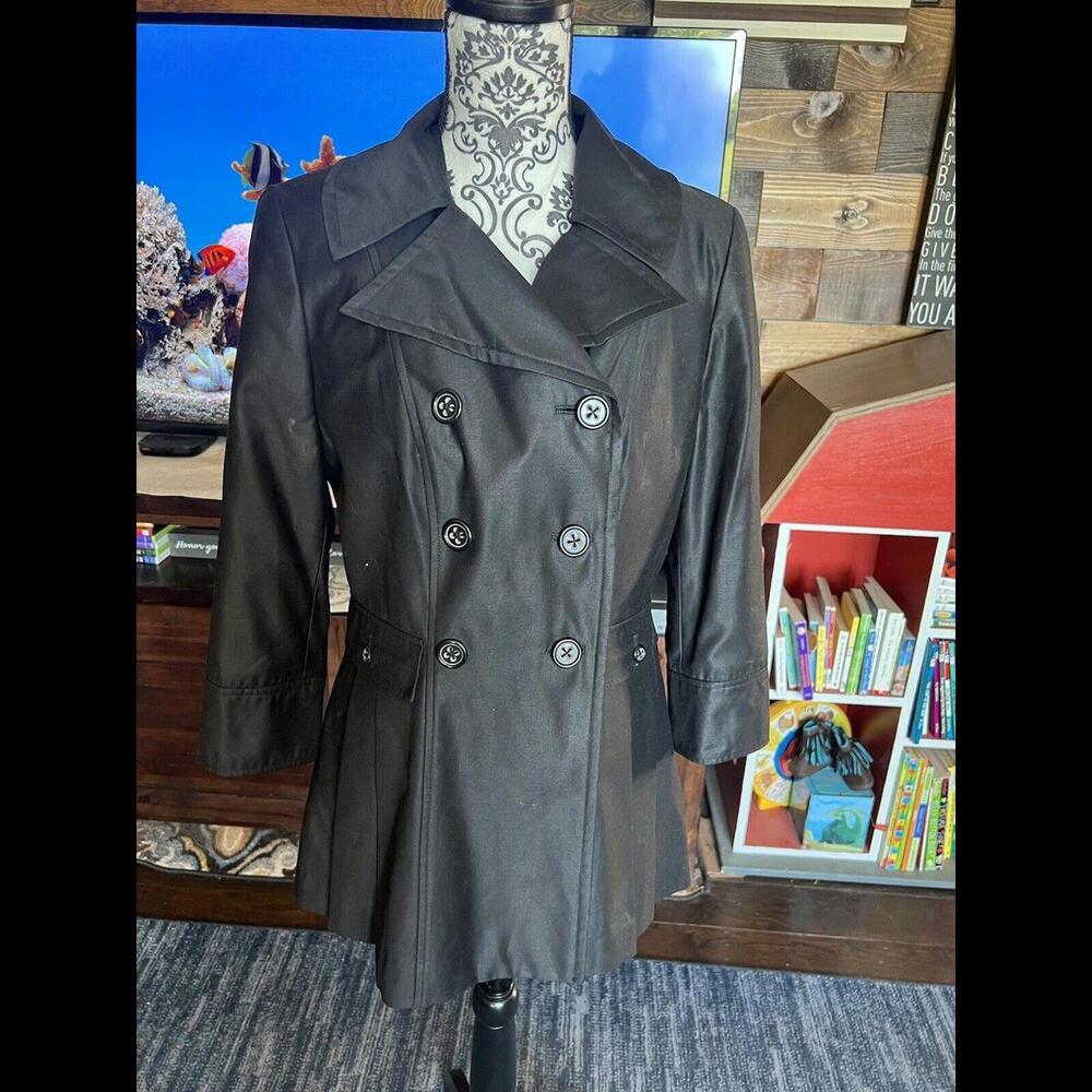 Signature By Larry Levine‎ Lined Black Trench Coat Short size 8